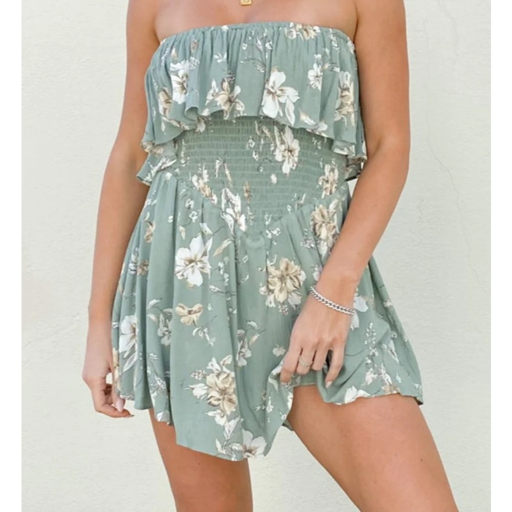 Green floral romper